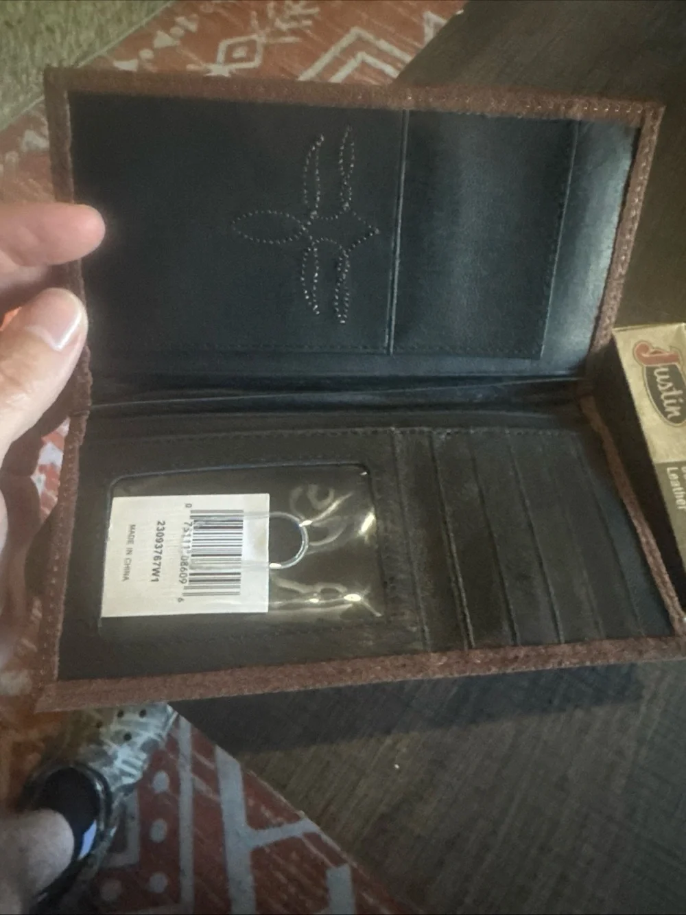 Justin Rodeo Wallet Brown Roughout Leather Western Bifold NEW